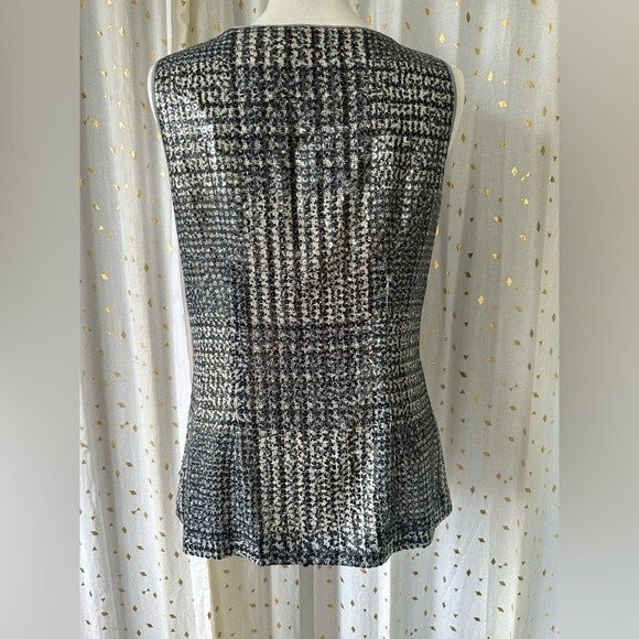 Tory Burch Bristol Plaid Sequins Keyhole Sleeveless Silk Lined Blouse Top Size 4 - Picture 3 of 5
